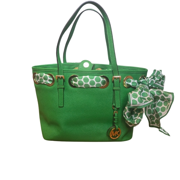 Michael Kors Green Satchel with scarf accent - Picture 1 of 12